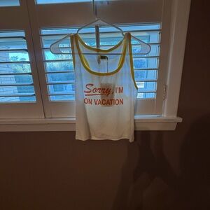 White and Yellow Crop Top - "Sorry, I'm On Vacation"